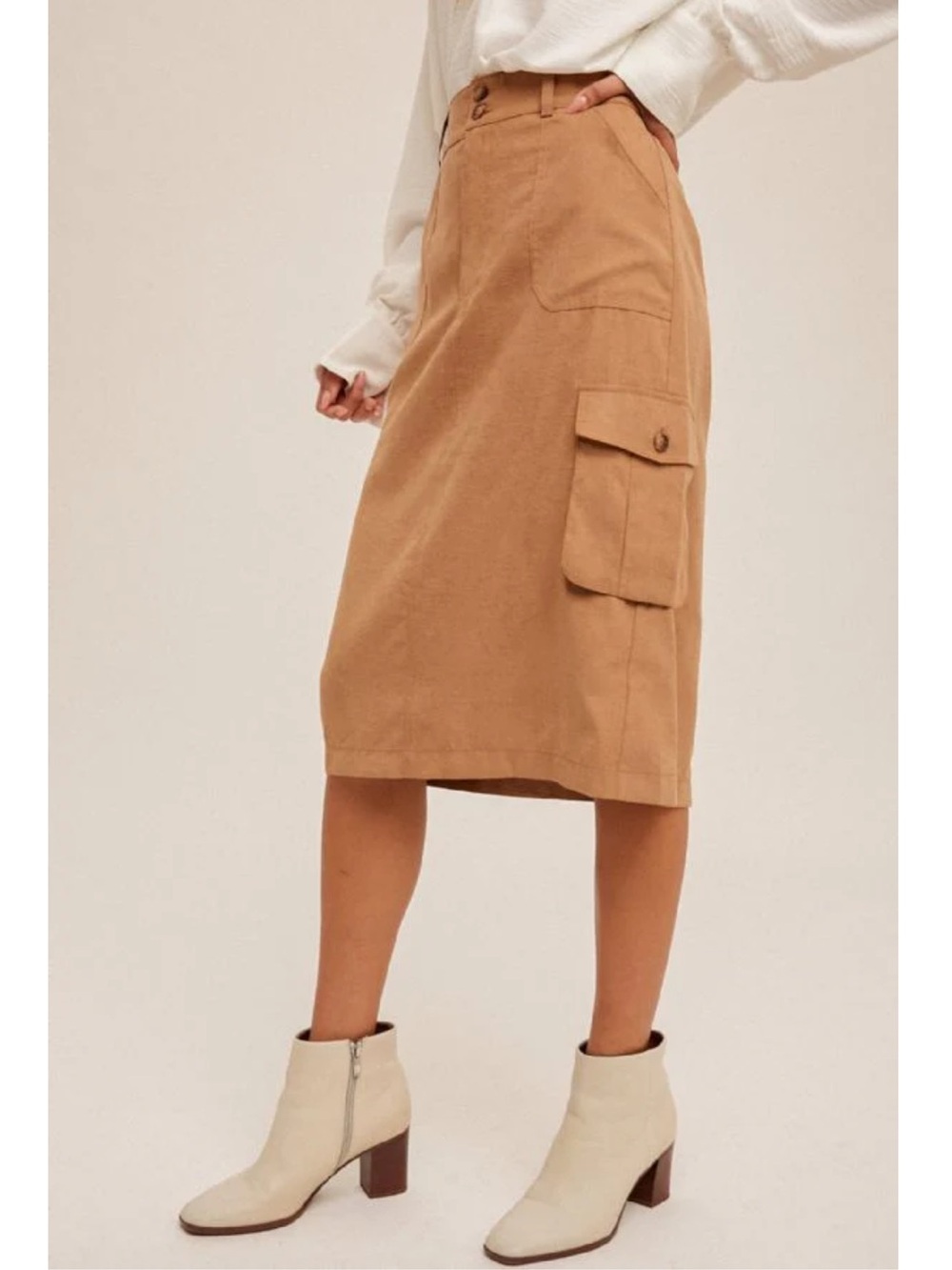 Hem & Thread camel cargo midi skirt